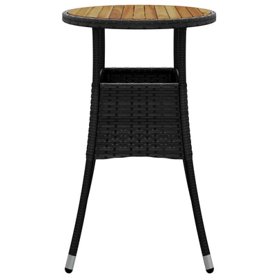 Garden Table Ø60x75 cm Acacia Wood and Poly Rattan Black