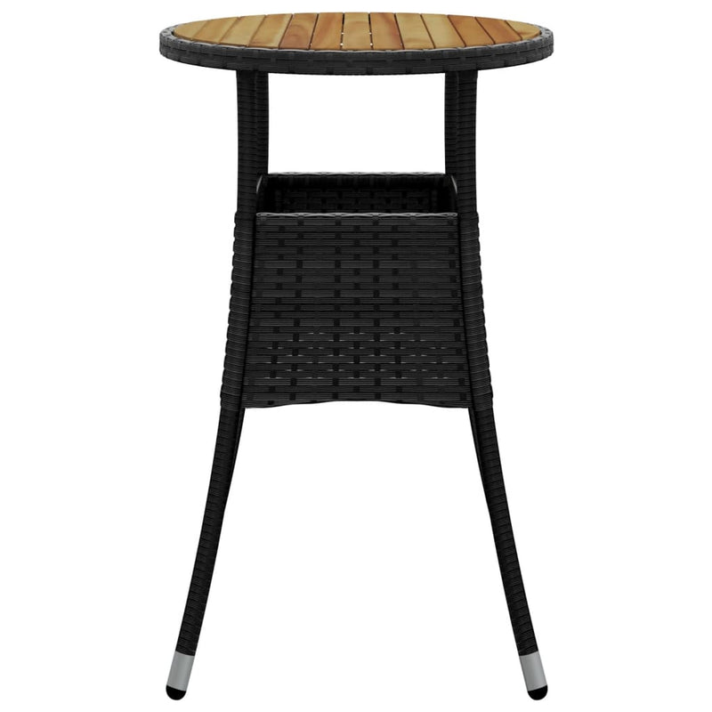 Garden Table Ø60x75 cm Acacia Wood and Poly Rattan Black