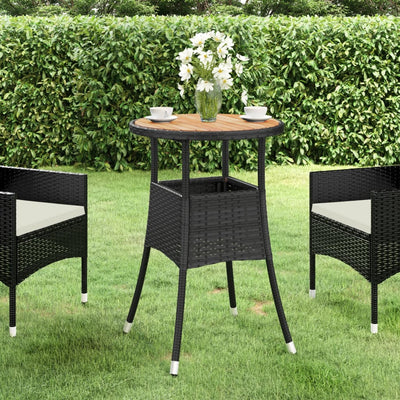 Garden Table Ø60x75 cm Acacia Wood and Poly Rattan Black