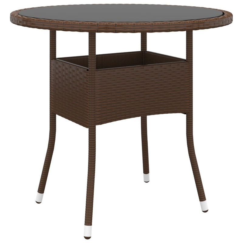 Garden Table Ø80x75 cm Tempered Glass and Poly Rattan Brown