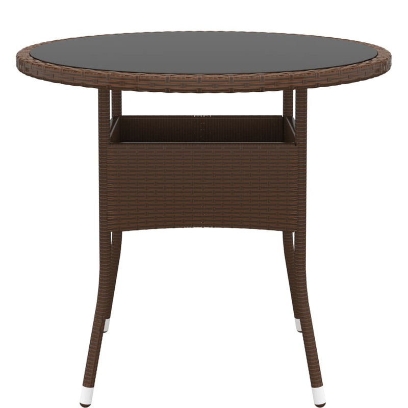 Garden Table Ø80x75 cm Tempered Glass and Poly Rattan Brown