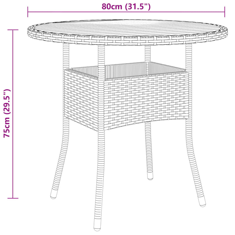 Garden Table Ø80x75 cm Acacia Wood and Poly Rattan Black