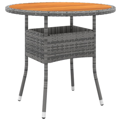 Garden Table Ø80x75 cm Acacia Wood and Poly Rattan Grey