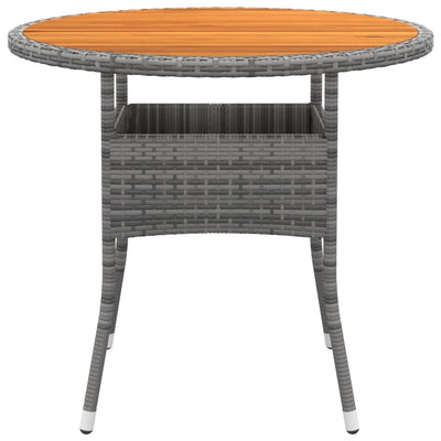 Garden Table Ø80x75 cm Acacia Wood and Poly Rattan Grey