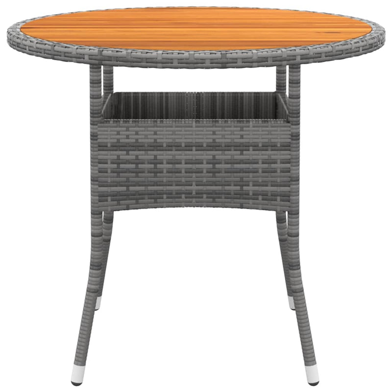 Garden Table Ø80x75 cm Acacia Wood and Poly Rattan Grey