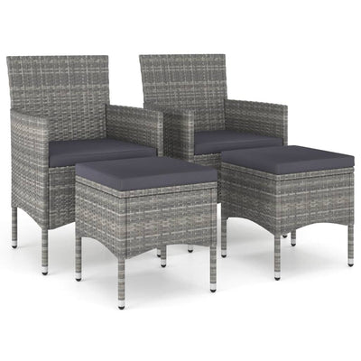 4 Piece Garden Chair and Stool Set Poly Rattan Grey