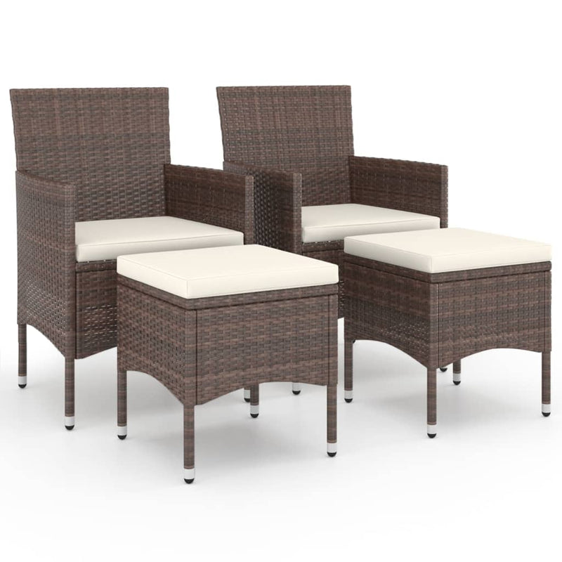 4 Piece Garden Chair and Stool Set Poly Rattan Brown