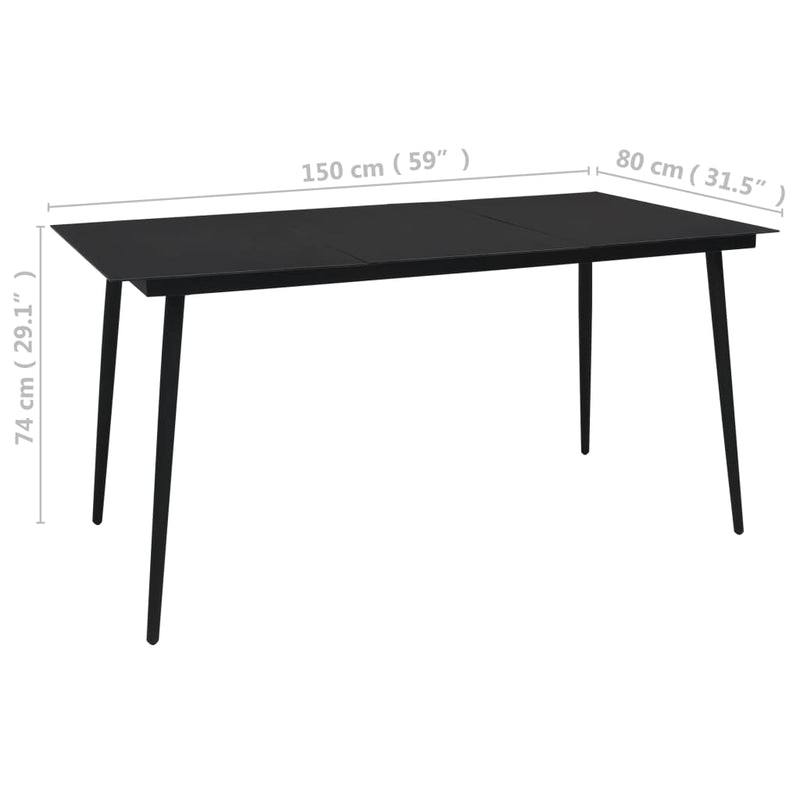 Garden Dining Table Black 150x80x74 cm Steel and Glass