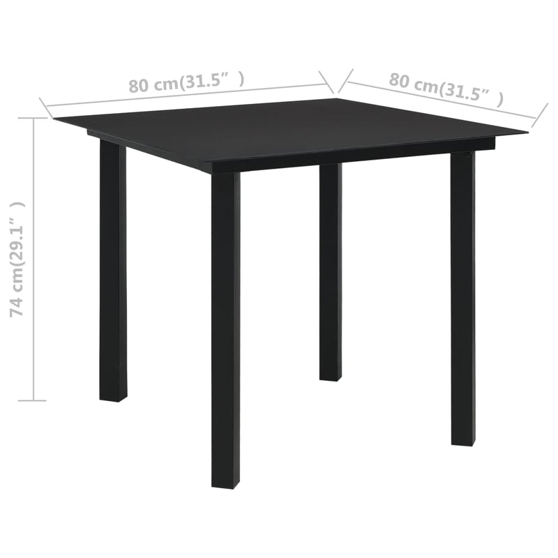 Garden Dining Table Black 80x80x74 cm Steel and Glass