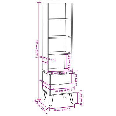 Book Cabinet "New York" Grey Solid Pine Wood