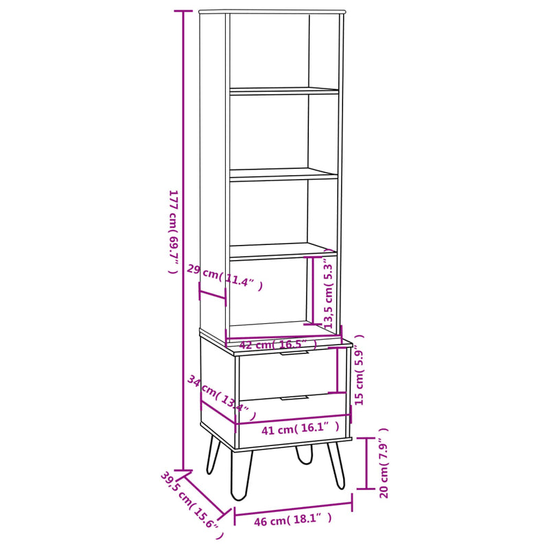 Book Cabinet "New York" Grey Solid Pine Wood