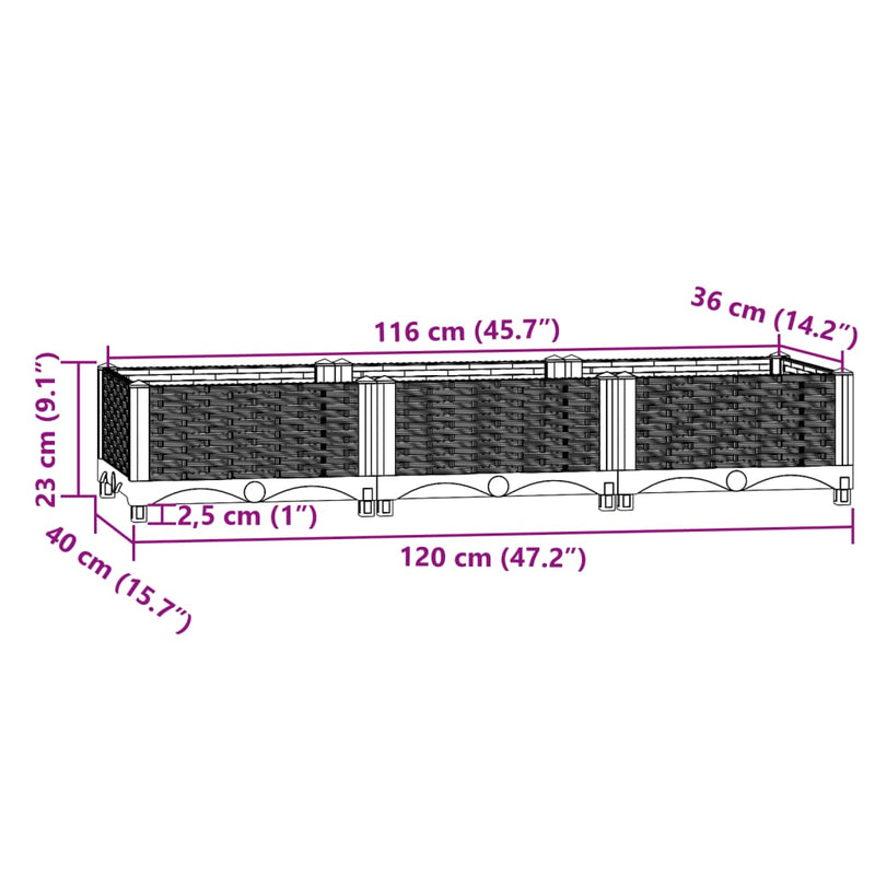 Raised Bed 120x40x23 cm Polypropylene