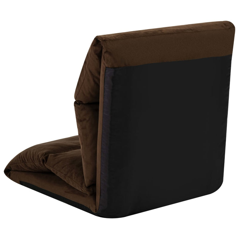 Folding Floor Chair Brown Microfibre