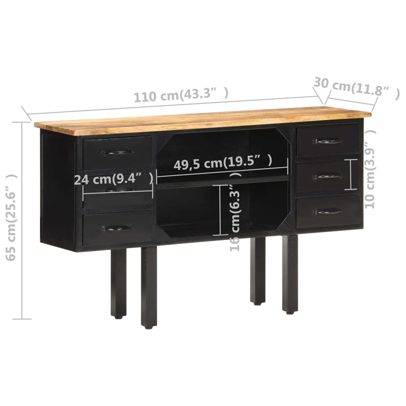 Sideboard 110x30x65 cm Solid Rough Mango Wood and Steel