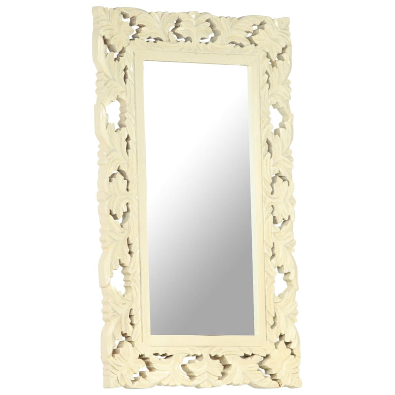 Hand Carved Mirror White 80x50 cm Solid Mango Wood