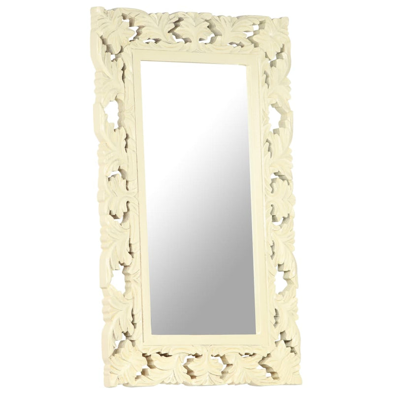 Hand Carved Mirror White 80x50 cm Solid Mango Wood