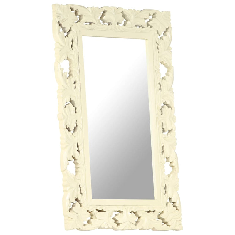 Hand Carved Mirror White 80x50 cm Solid Mango Wood