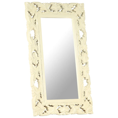 Hand Carved Mirror White 80x50 cm Solid Mango Wood