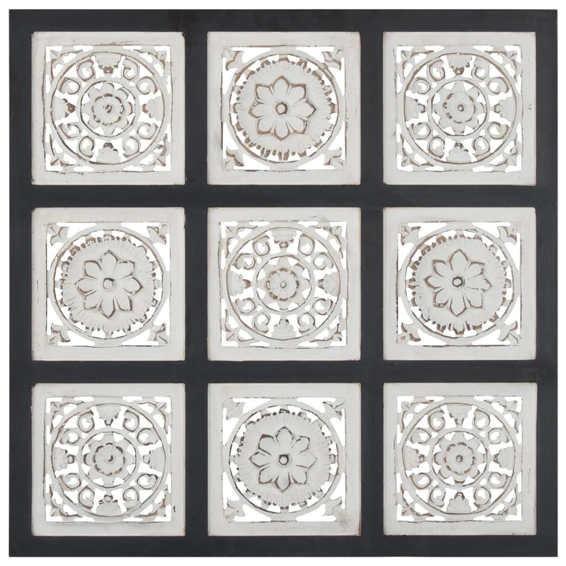 Hand-Carved Wall Panel MDF 60x60x1.5 cm Black and White