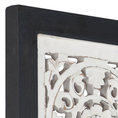 Hand-Carved Wall Panel MDF 60x60x1.5 cm Black and White