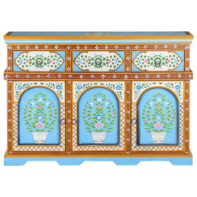 Hand-Painted Sideboard Multicolour 110x30x76cm Solid Mango Wood