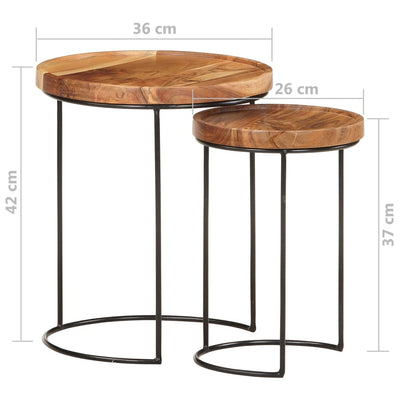 2 Piece Coffee Table Set Solid Acacia Wood and Steel