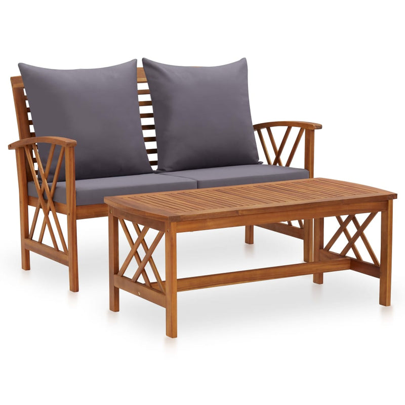 2 Piece Garden Lounge Set with Cushions Solid Acacia Wood