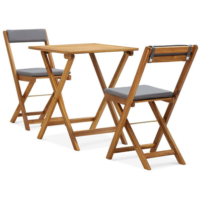 3 Piece Folding Bistro Set with Cushions Solid Acacia Wood