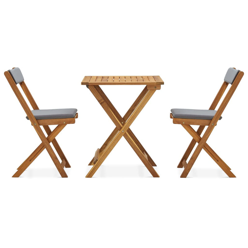 3 Piece Folding Bistro Set with Cushions Solid Acacia Wood