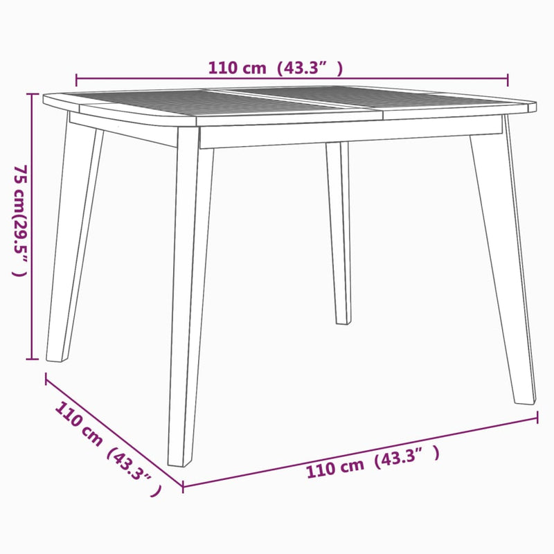 Garden Table 110x110x75 cm Solid Wood Acacia