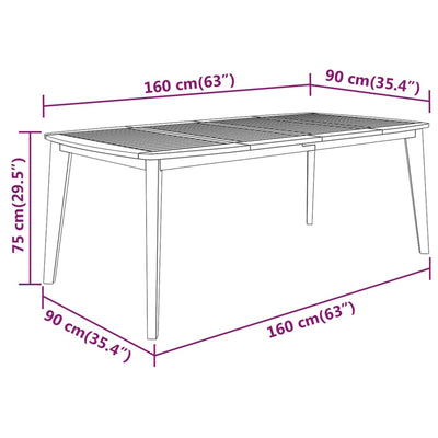 Garden Table 160x90x75 cm Solid Wood Acacia