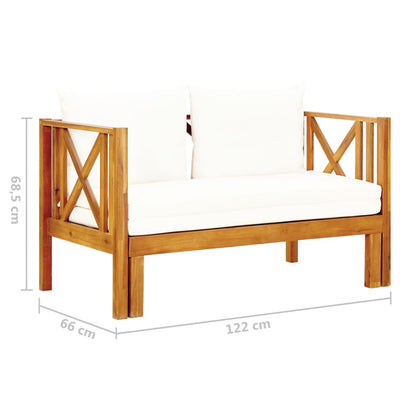 2-Seater Garden Bench with Cushions 122 cm Solid Acacia Wood