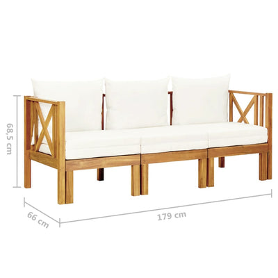 3-Seater Garden Bench with Cushions 179 cm Solid Acacia Wood