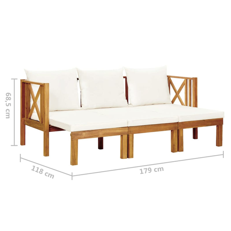 3-Seater Garden Bench with Cushions 179 cm Solid Acacia Wood