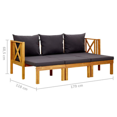 3-Seater Garden Bench with Cushions 179 cm Solid Acacia Wood