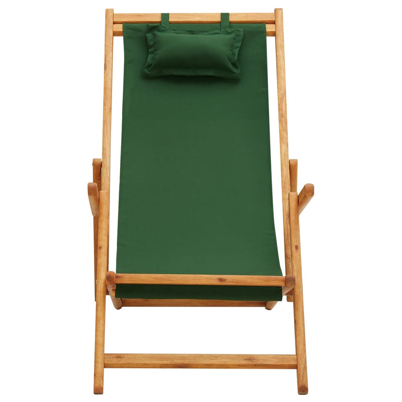 Folding Beach Chair Solid Eucalyptus Wood and Fabric Green