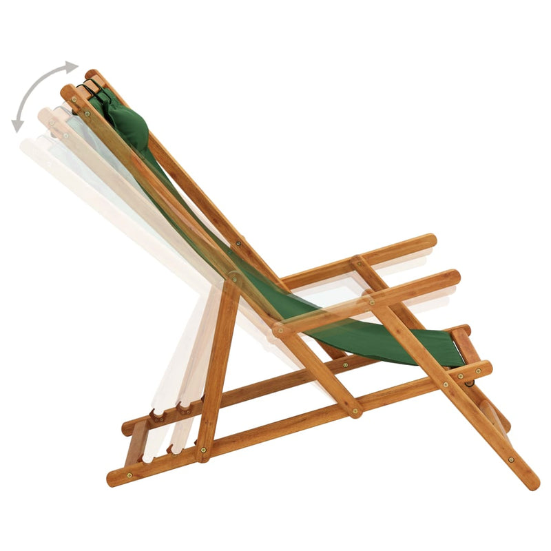 Folding Beach Chair Solid Eucalyptus Wood and Fabric Green