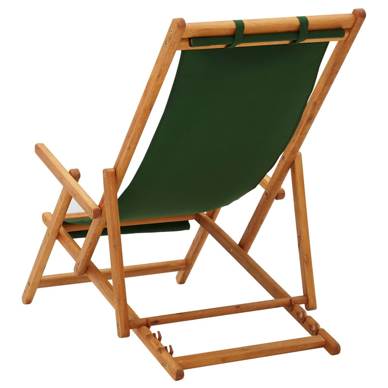 Folding Beach Chair Solid Eucalyptus Wood and Fabric Green