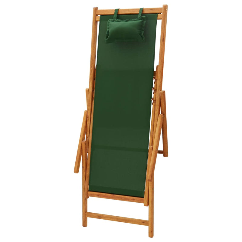 Folding Beach Chair Solid Eucalyptus Wood and Fabric Green