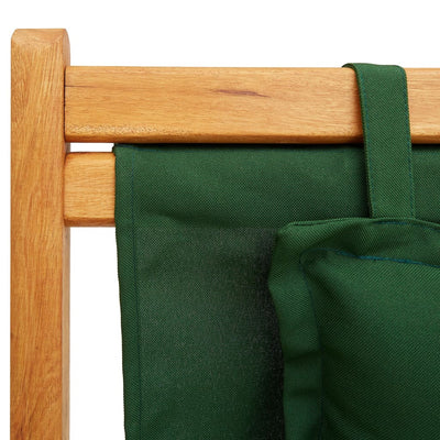 Folding Beach Chair Solid Eucalyptus Wood and Fabric Green