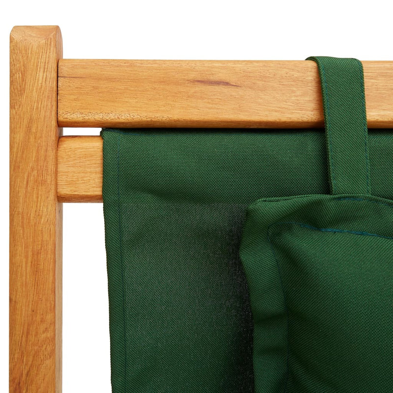 Folding Beach Chair Solid Eucalyptus Wood and Fabric Green