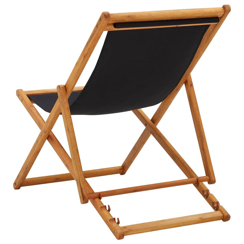 Folding Beach Chair Eucalyptus Wood and Fabric Black