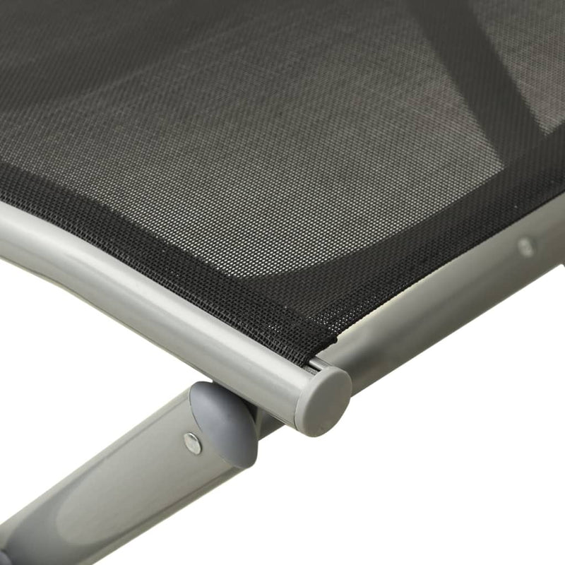 Folding Footrest Black and Silver Textilene and Aluminium