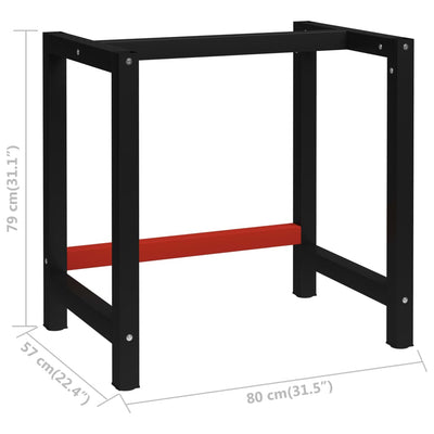 Work Bench Frame Metal 80x57x79 cm Black and Red