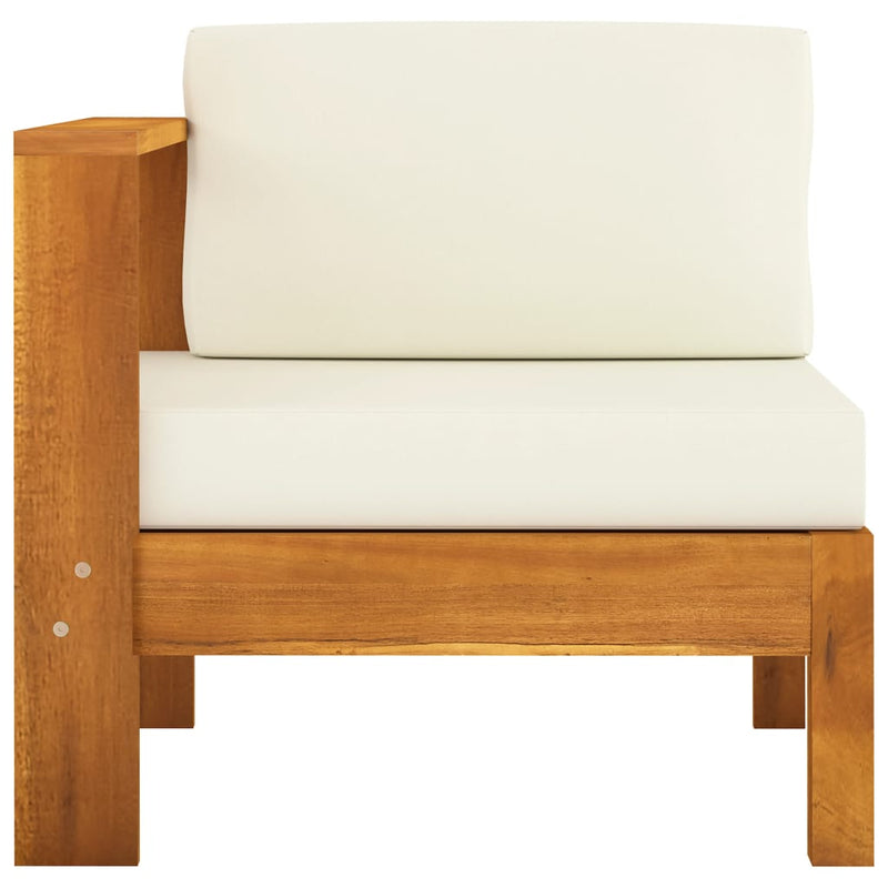 Middle Sofa with 1 Armrest Cream White Solid Acacia Wood