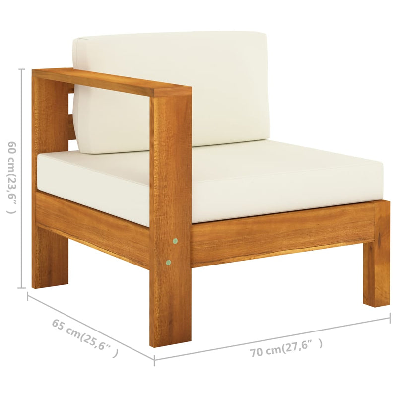 Middle Sofa with 1 Armrest Cream White Solid Acacia Wood