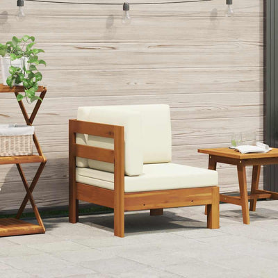 Corner Sofa with Cream White Cushions Solid Acacia Wood