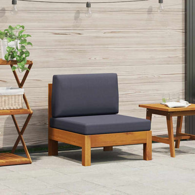 Middle Sofa with Dark Grey Cushions Solid Acacia Wood