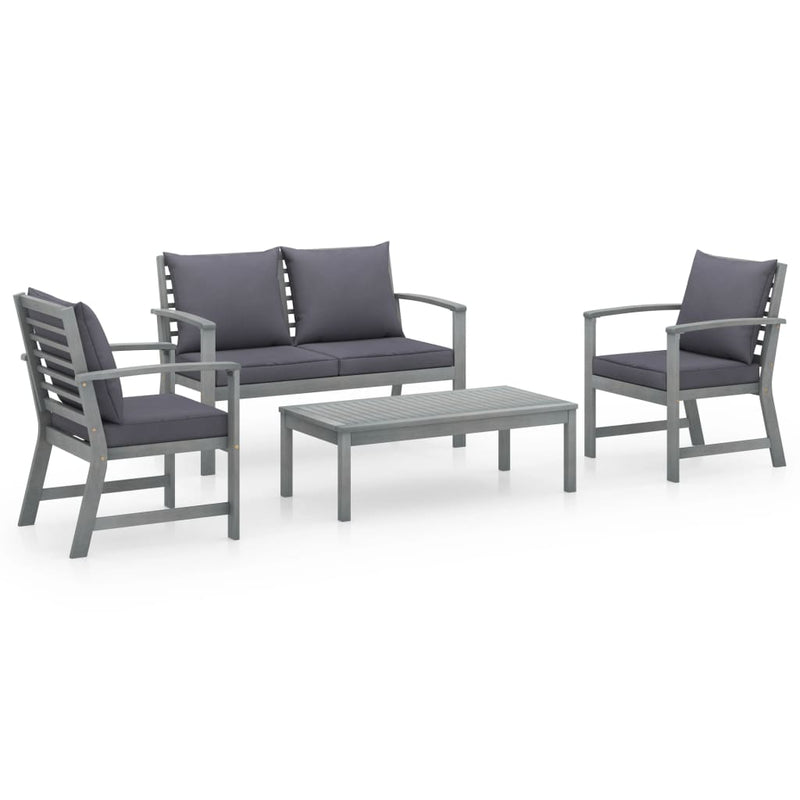 4 Piece Garden Lounge Set with Cushions Solid Acacia Wood