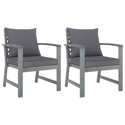 Garden Chairs 2 pcs with Dark Grey Cushions Solid Acacia Wood